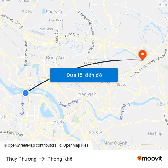 Thụy Phương to Phong Khê map