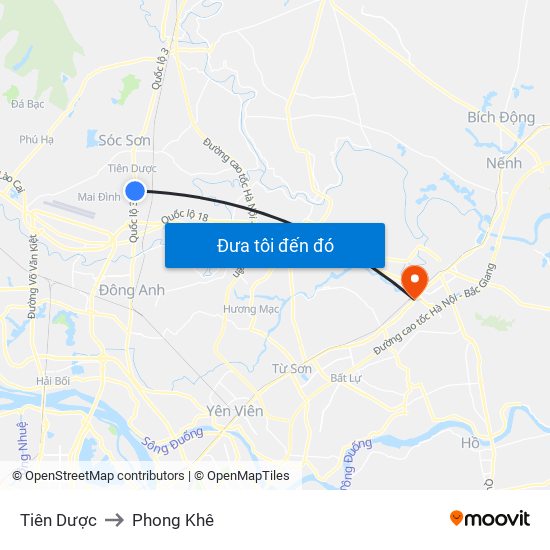 Tiên Dược to Phong Khê map