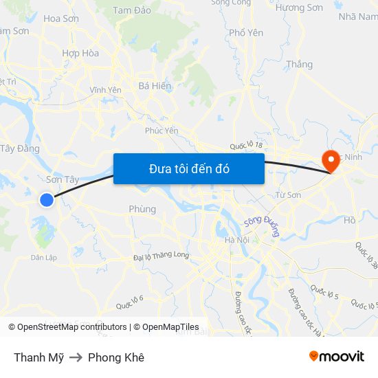 Thanh Mỹ to Phong Khê map