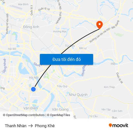 Thanh Nhàn to Phong Khê map