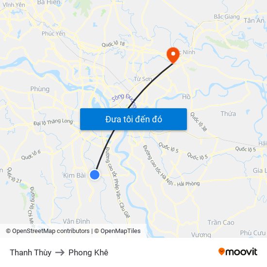 Thanh Thùy to Phong Khê map