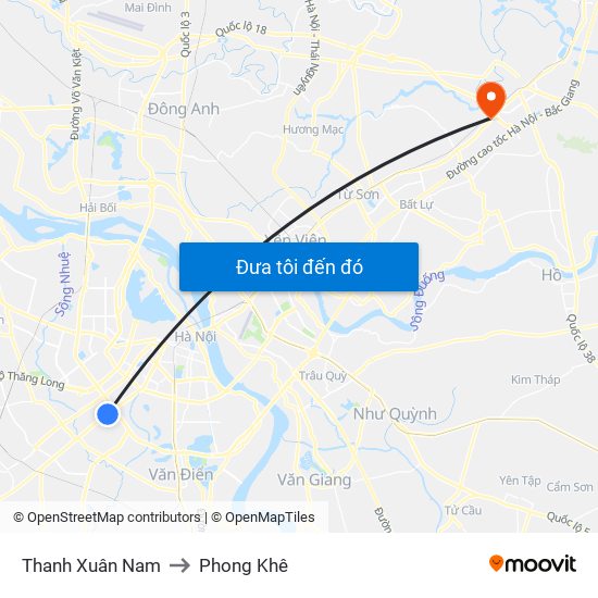 Thanh Xuân Nam to Phong Khê map