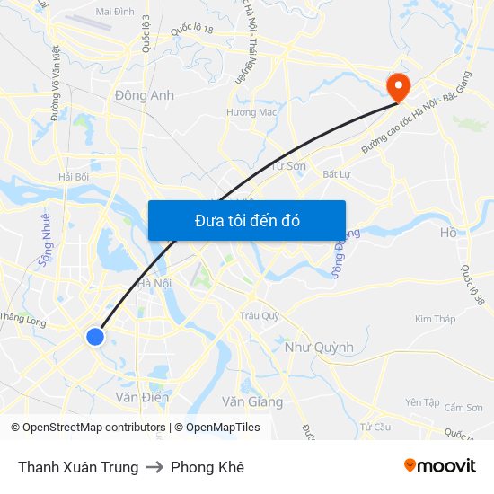 Thanh Xuân Trung to Phong Khê map