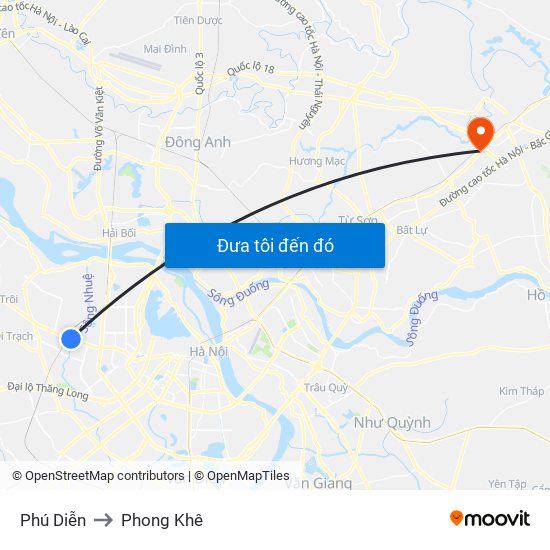 Phú Diễn to Phong Khê map