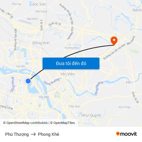 Phú Thượng to Phong Khê map