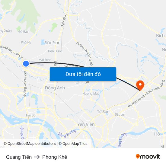 Quang Tiến to Phong Khê map