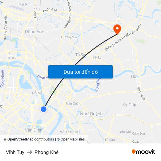 Vĩnh Tuy to Phong Khê map