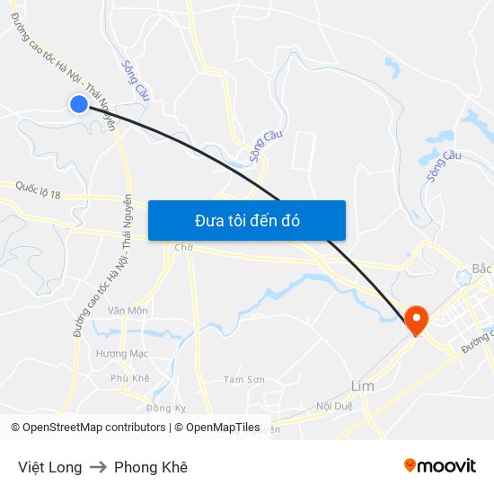 Việt Long to Phong Khê map