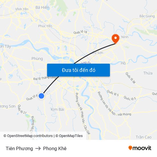 Tiên Phương to Phong Khê map