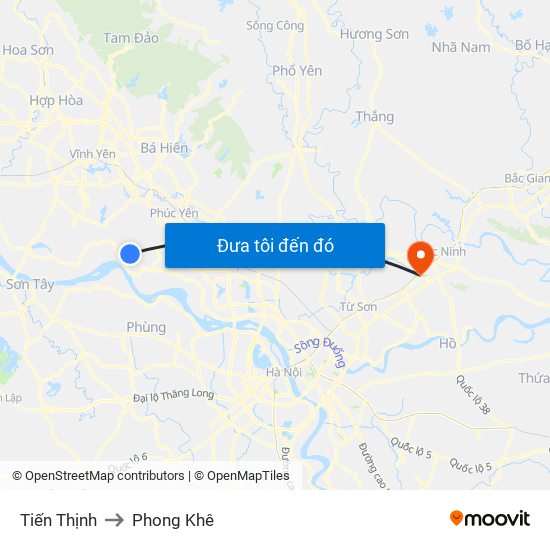 Tiến Thịnh to Phong Khê map