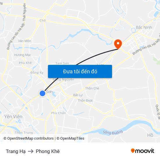 Trang Hạ to Phong Khê map