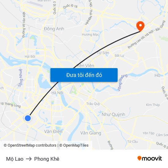 Mộ Lao to Phong Khê map