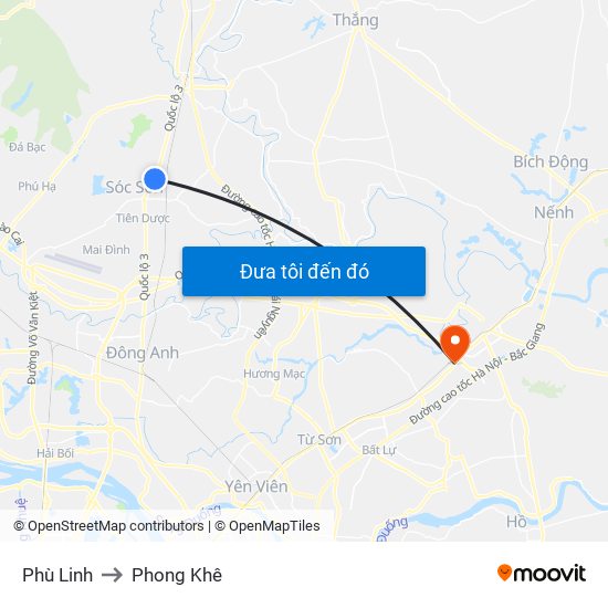 Phù Linh to Phong Khê map