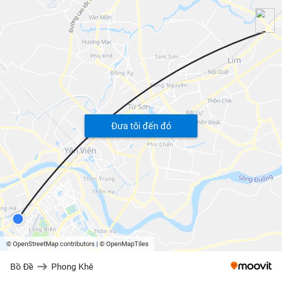 Bồ Đề to Phong Khê map