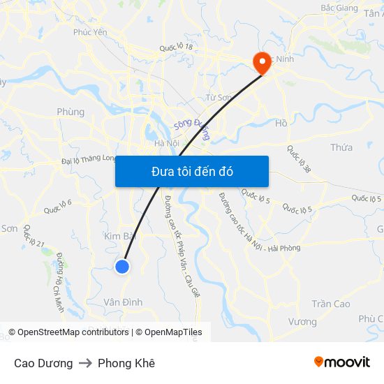 Cao Dương to Phong Khê map