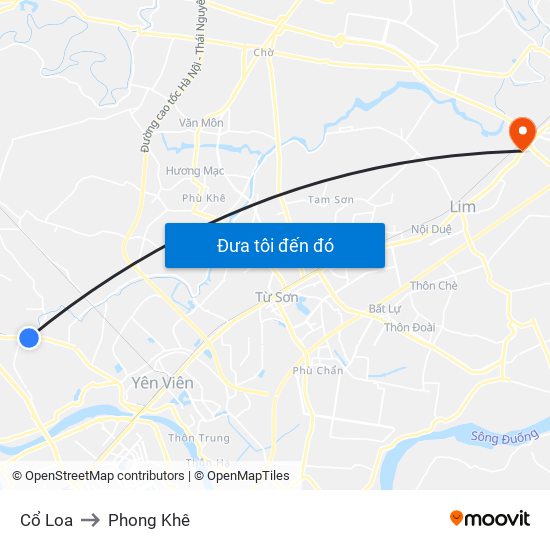 Cổ Loa to Phong Khê map