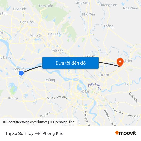 Thị Xã Sơn Tây to Phong Khê map