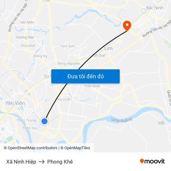 Xã Ninh Hiệp to Phong Khê map