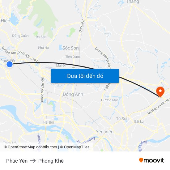 Phúc Yên to Phong Khê map
