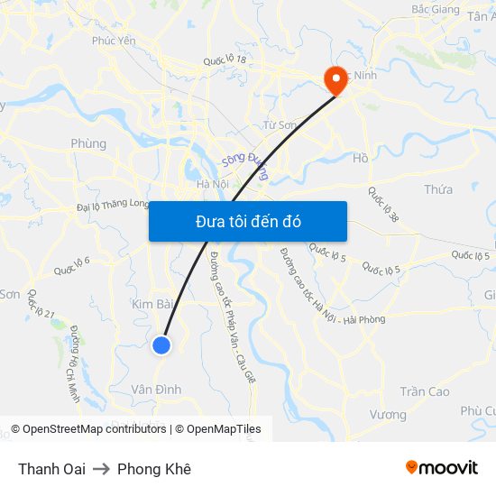 Thanh Oai to Phong Khê map