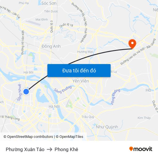 Phường Xuân Tảo to Phong Khê map