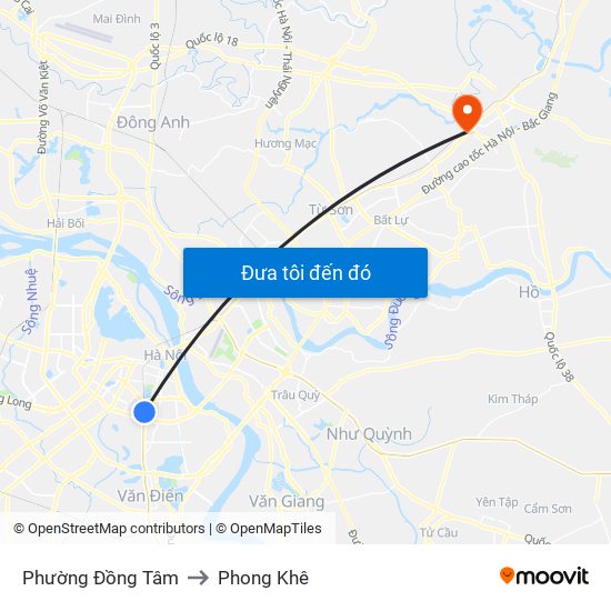 Phường Đồng Tâm to Phong Khê map