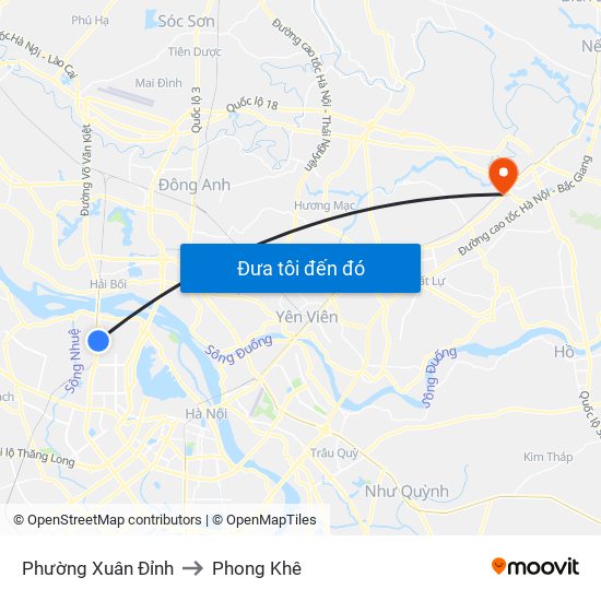 Phường Xuân Đỉnh to Phong Khê map