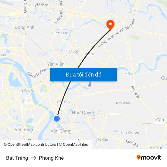 Bát Tràng to Phong Khê map