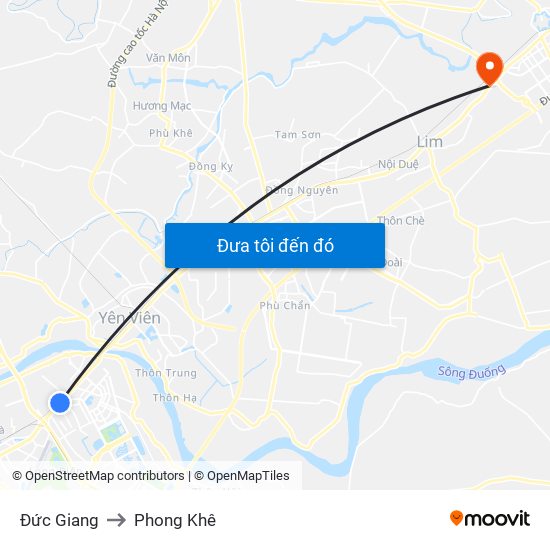 Đức Giang to Phong Khê map