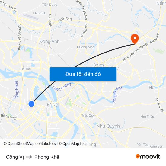 Cống Vị to Phong Khê map