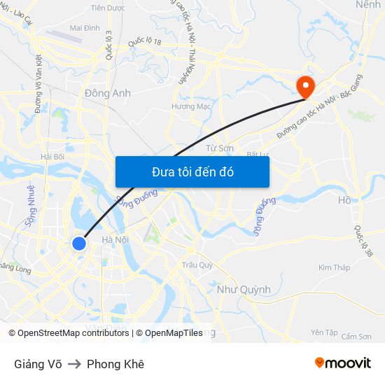 Giảng Võ to Phong Khê map