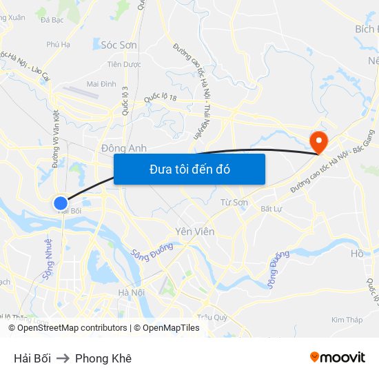 Hải Bối to Phong Khê map