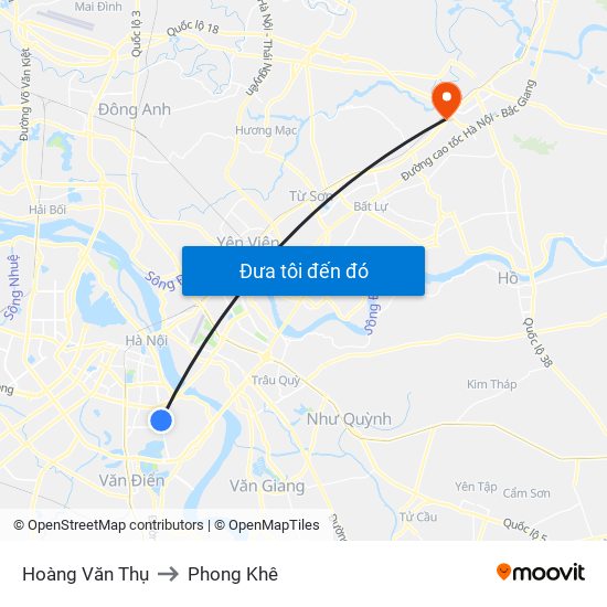 Hoàng Văn Thụ to Phong Khê map