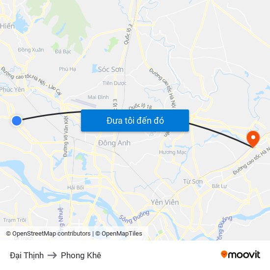 Đại Thịnh to Phong Khê map