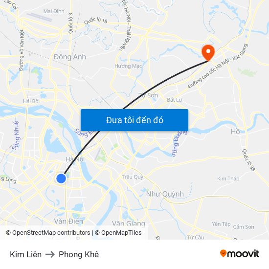 Kim Liên to Phong Khê map