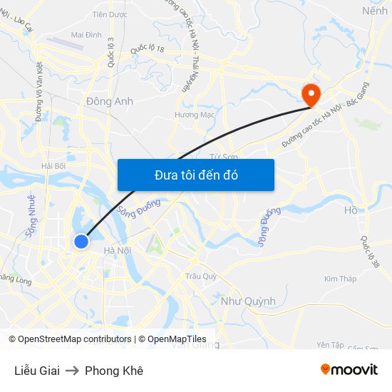 Liễu Giai to Phong Khê map