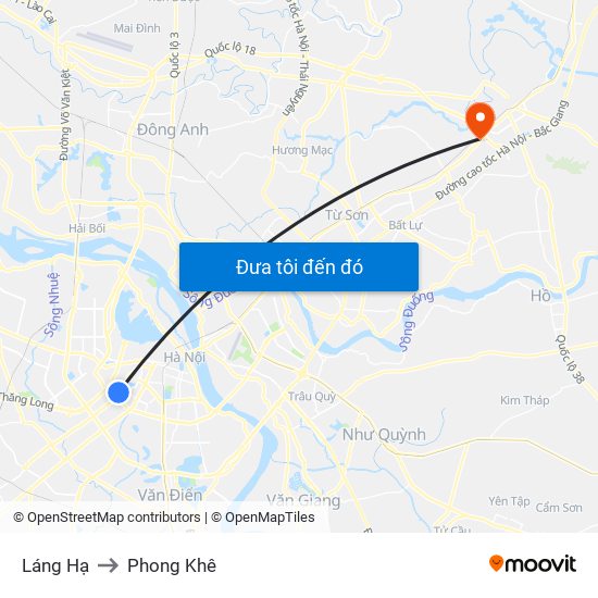 Láng Hạ to Phong Khê map