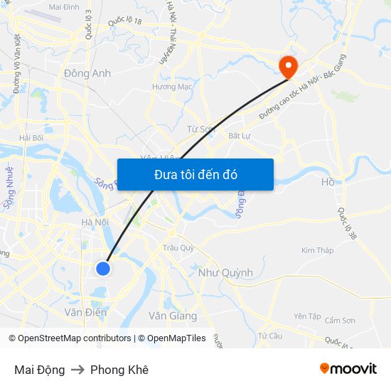 Mai Động to Phong Khê map