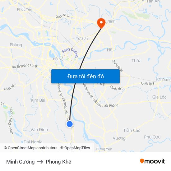 Minh Cường to Phong Khê map