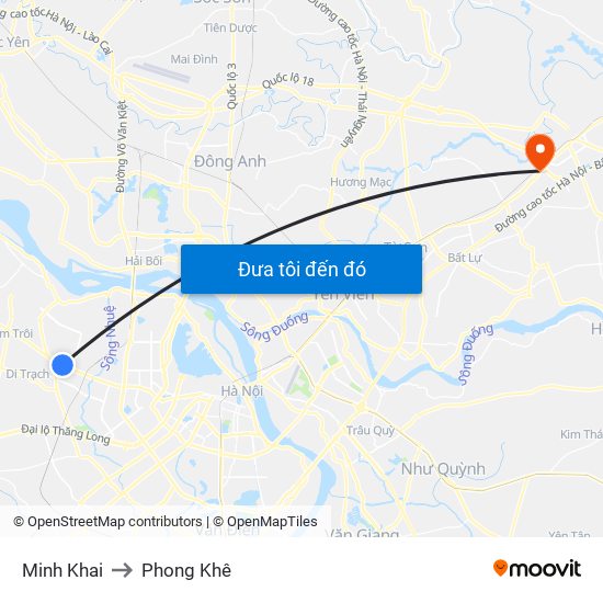 Minh Khai to Phong Khê map