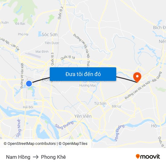 Nam Hồng to Phong Khê map