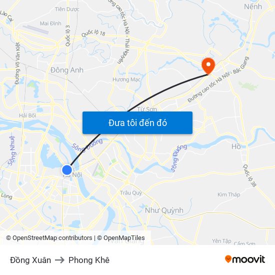 Đồng Xuân to Phong Khê map