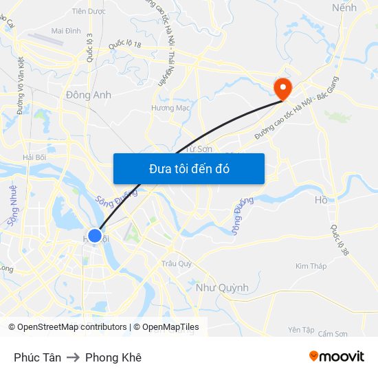 Phúc Tân to Phong Khê map