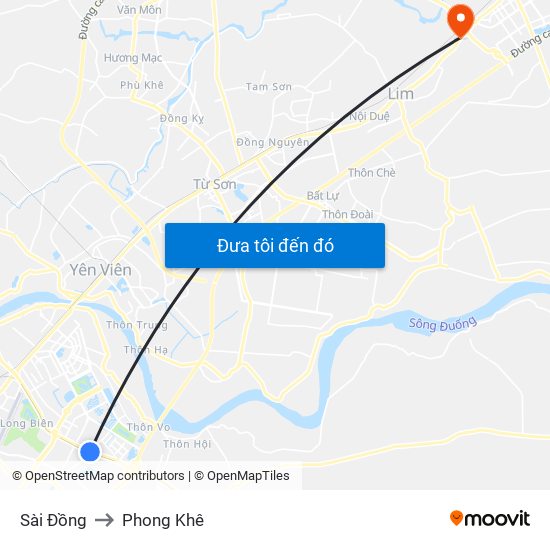 Sài Đồng to Phong Khê map