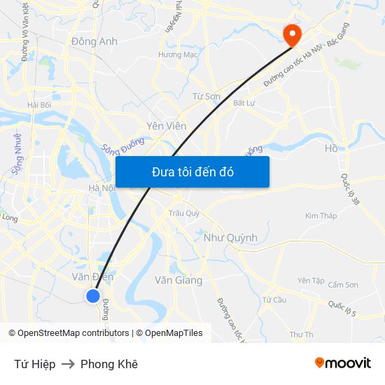 Tứ Hiệp to Phong Khê map