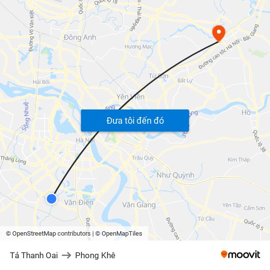 Tả Thanh Oai to Phong Khê map