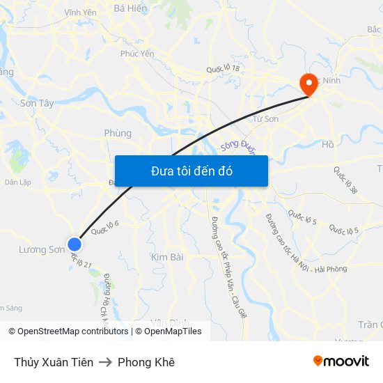 Thủy Xuân Tiên to Phong Khê map