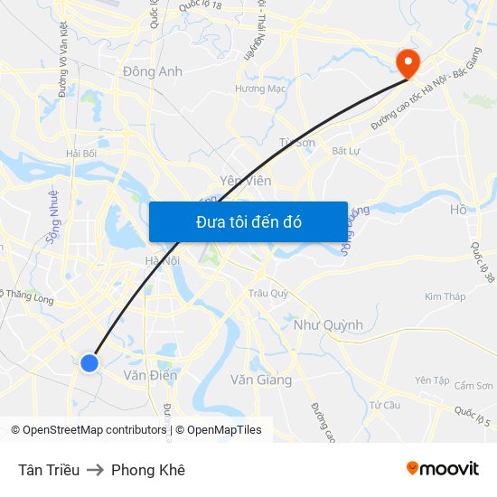 Tân Triều to Phong Khê map