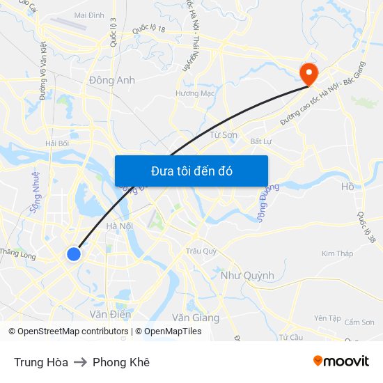 Trung Hòa to Phong Khê map