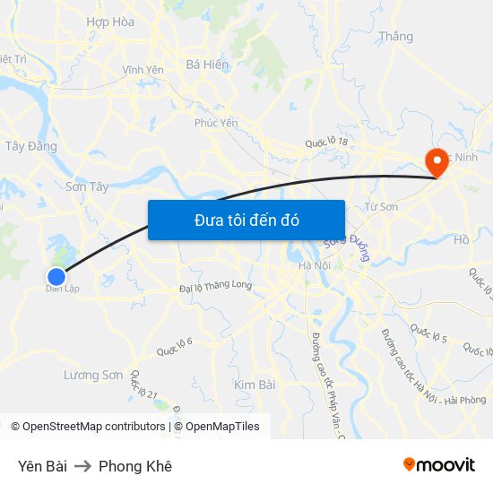 Yên Bài to Phong Khê map